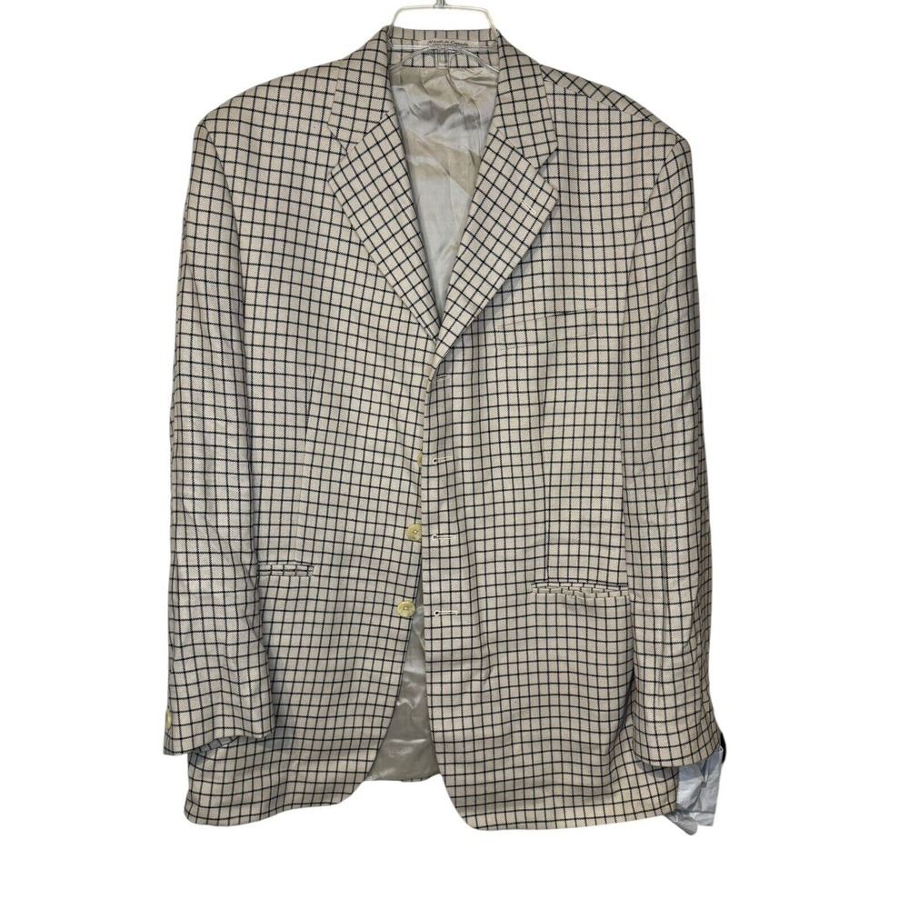 Fubu Men Sport Coat Gatsby Insignia Collezione Checkered Vent less Silk Wool 44R